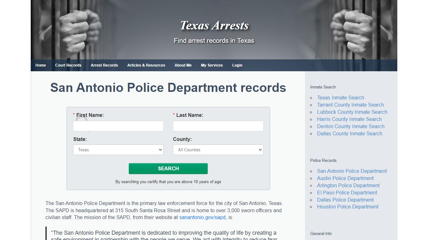 San Antonio Police Department records - Texas Arrests